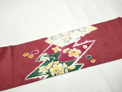 平和屋着物●九寸名古屋帯　紬地　絞り　辻が花　正絹　逸品　CABE8642hy