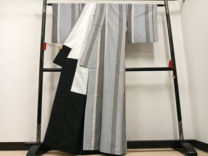 平和屋着物●上質な紬　縞　立涌文　正絹　逸品　AABH4093ph