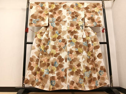 平和屋着物●上質な小紋　地紋起こし　ろうけつ染　草花文　正絹　逸品　AABH4099ph
