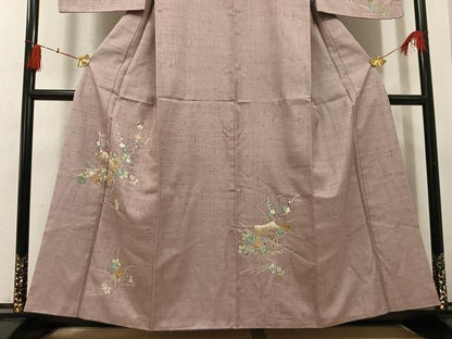 平和屋着物●訪問着　紬地　流水風景花文　金彩　正絹　逸品　AABH4117ph
