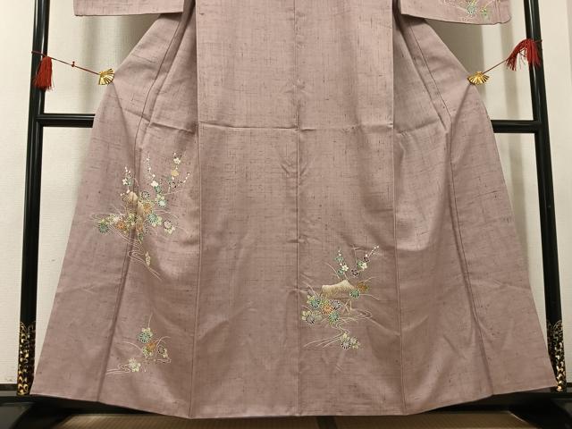 平和屋着物●訪問着　紬地　流水風景花文　金彩　正絹　逸品　AABH4117ph