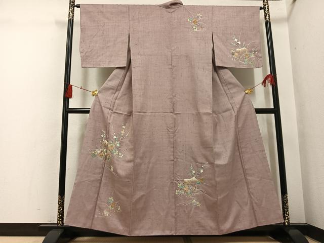 平和屋着物●訪問着　紬地　流水風景花文　金彩　正絹　逸品　AABH4117ph