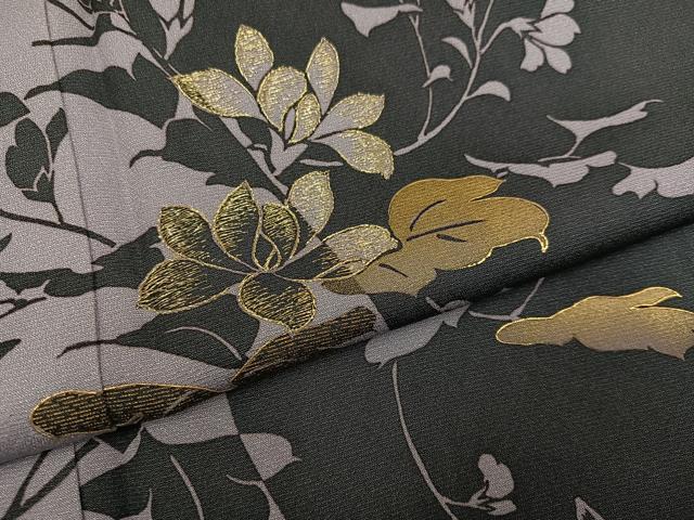 平和屋着物●訪問着　刺繍　草花シルエット　金彩　正絹　逸品　AABH4098ph