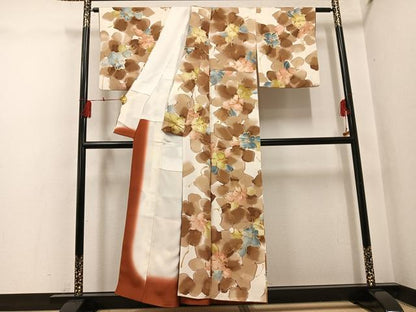 平和屋着物●上質な小紋　地紋起こし　ろうけつ染　草花文　正絹　逸品　AABH4099ph