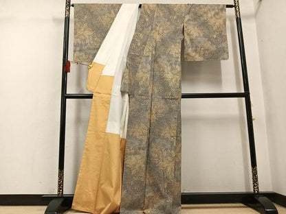 平和屋着物●上質な紬　草木文　正絹　逸品　未使用　AABH4102ph