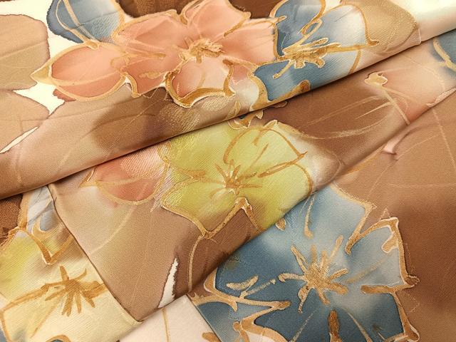 平和屋着物●上質な小紋　地紋起こし　ろうけつ染　草花文　正絹　逸品　AABH4099ph