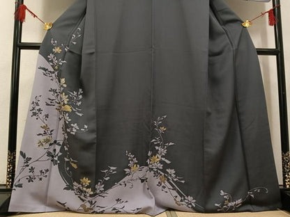 平和屋着物●訪問着　刺繍　草花シルエット　金彩　正絹　逸品　AABH4098ph