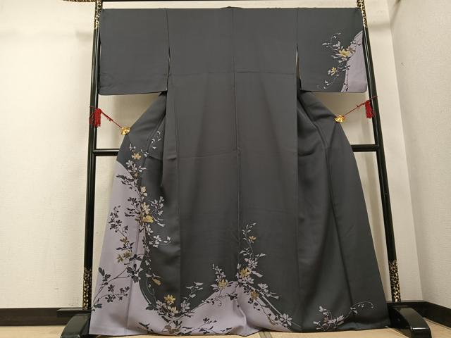 平和屋着物●訪問着　刺繍　草花シルエット　金彩　正絹　逸品　AABH4098ph