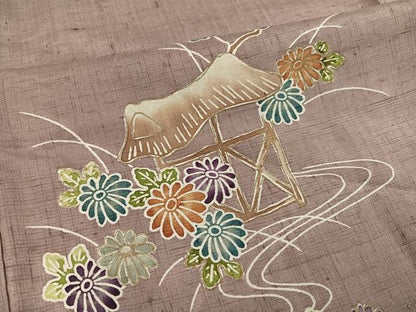 平和屋着物●訪問着　紬地　流水風景花文　金彩　正絹　逸品　AABH4117ph