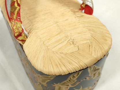 平和屋本店●女の子　子供　ぽっくり下駄　おこぼ　こっぽり下駄　金蒔絵　畳表　千羽鶴　箱付き　逸品　未使用　DABD7268zzz