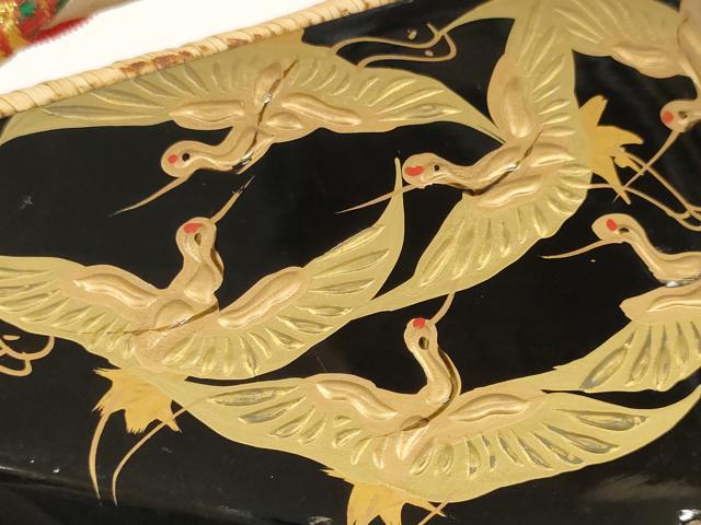 平和屋本店●女の子　子供　ぽっくり下駄　おこぼ　こっぽり下駄　金蒔絵　畳表　千羽鶴　箱付き　逸品　未使用　DABD7268zzz