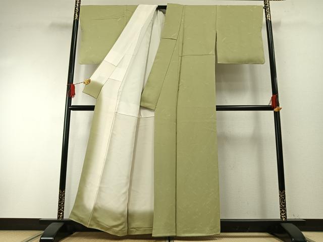 平和屋着物●上質な色無地　鶴亀地紋　若菜色　正絹　逸品　未使用　AABH0896fy 平和屋着物○上質な色無地 鶴亀地紋 若菜色 正絹 逸品 未