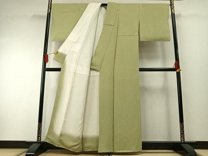 平和屋着物●上質な色無地　鶴亀地紋　若菜色　正絹　逸品　未使用　AABH0896fy