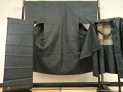 平和屋着物●男性　本場大島紬　アンサンブル　100亀甲　総詰め　反端付き　正絹　逸品　AABH0891fy