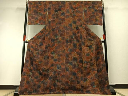 平和屋着物●上質な小紋　草花文　暈し染め　鬼しぼ縮緬　ロング丈　正絹　逸品　AABH0897fy