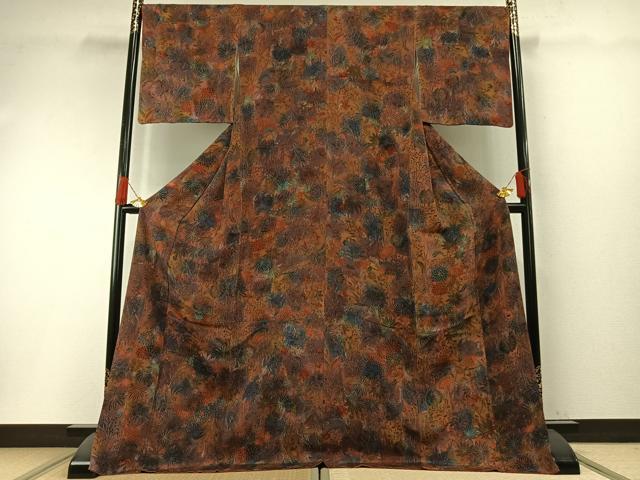 平和屋着物●上質な小紋　草花文　暈し染め　鬼しぼ縮緬　ロング丈　正絹　逸品　AABH0897fy