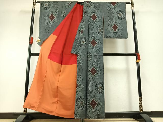 平和屋着物●本場大島紬　割込み絣　正絹　逸品　AABH0874fy