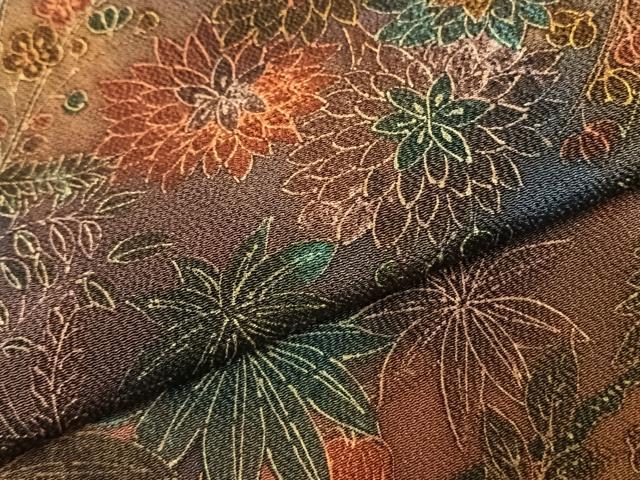 平和屋着物●上質な小紋　草花文　暈し染め　鬼しぼ縮緬　ロング丈　正絹　逸品　AABH0897fy
