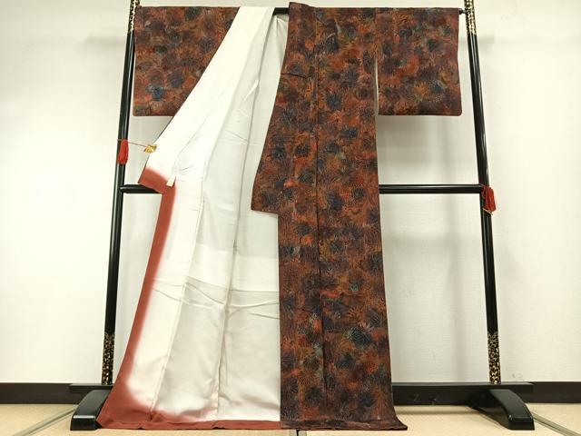 平和屋着物●上質な小紋　草花文　暈し染め　鬼しぼ縮緬　ロング丈　正絹　逸品　AABH0897fy