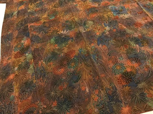 平和屋着物●上質な小紋　草花文　暈し染め　鬼しぼ縮緬　ロング丈　正絹　逸品　AABH0897fy