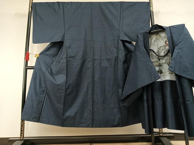 平和屋着物●男性　本場大島紬　アンサンブル　格子　キングサイズ　正絹　逸品　AABH0890fy