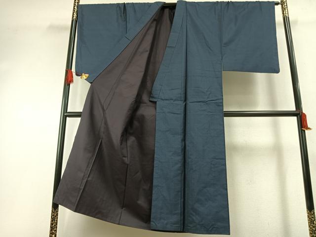 平和屋着物●男性　本場大島紬　アンサンブル　格子　キングサイズ　正絹　逸品　AABH0890fy