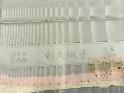 平和屋着物●上質な色無地　利久緞子　白梅鼠色　丹後ちりめん　反端付き　正絹　逸品　AABH0878fy