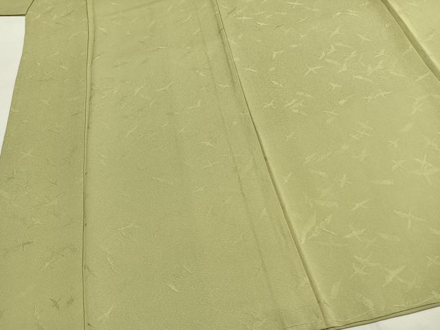 平和屋着物●上質な色無地　鶴亀地紋　若菜色　正絹　逸品　未使用　AABH0896fy 平和屋着物○上質な色無地 鶴亀地紋 若菜色 正絹 逸品 未