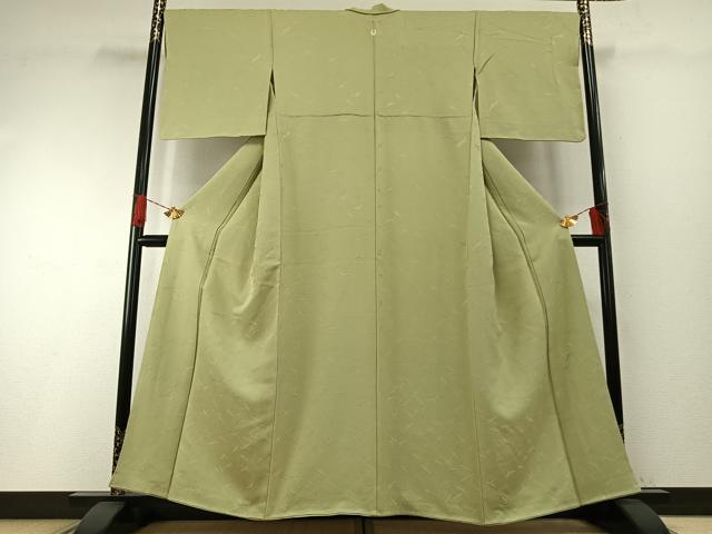 平和屋着物●上質な色無地　鶴亀地紋　若菜色　正絹　逸品　未使用　AABH0896fy 平和屋着物○上質な色無地 鶴亀地紋 若菜色 正絹 逸品 未