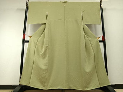平和屋着物●上質な色無地　鶴亀地紋　若菜色　正絹　逸品　未使用　AABH0896fy