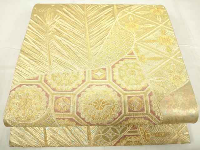 平和屋着物▼六通柄袋帯　絵巻若松葉文　金糸　引箔　鈴乃屋扱い　正絹　逸品　DABC3935az