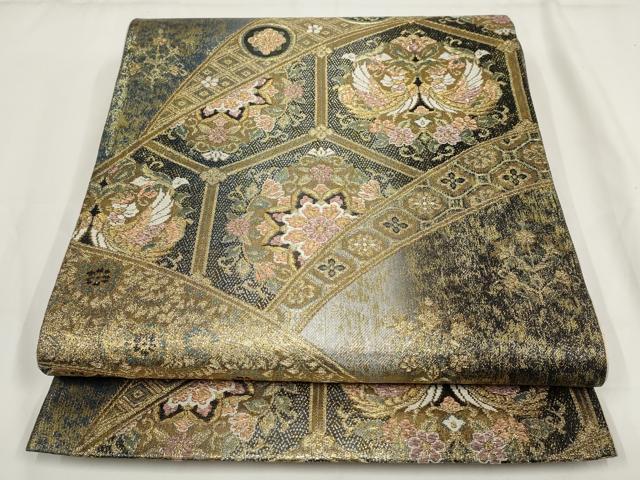 平和屋着物▼六通柄袋帯　光線プレリュード　七宝花文　金銀糸　正絹　逸品　AABH1554wj