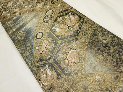 平和屋着物▼六通柄袋帯　光線プレリュード　七宝花文　金銀糸　正絹　逸品　AABH1554wj