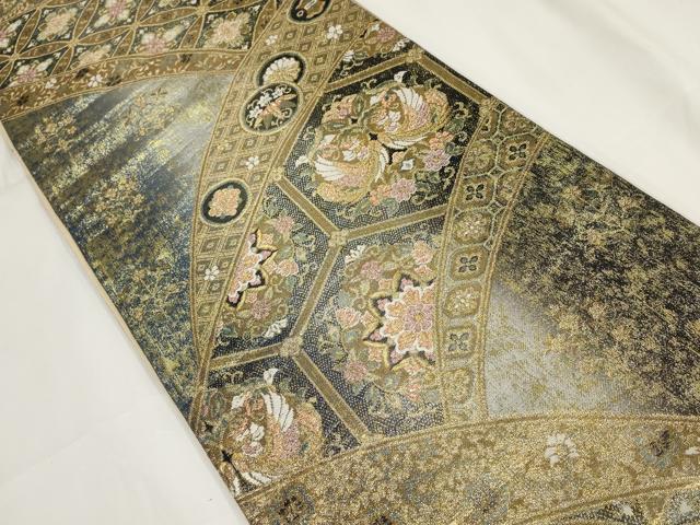平和屋着物▼六通柄袋帯　光線プレリュード　七宝花文　金銀糸　正絹　逸品　AABH1554wj