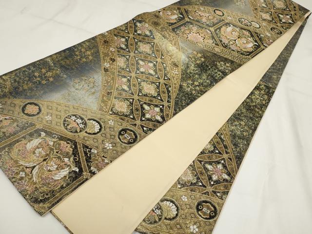 平和屋着物▼六通柄袋帯　光線プレリュード　七宝花文　金銀糸　正絹　逸品　AABH1554wj