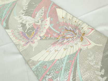 平和屋着物◎佐賀錦 六通柄袋帯 唐織 舞蝶文 金銀糸 正絹 逸品 DABE0526qa
