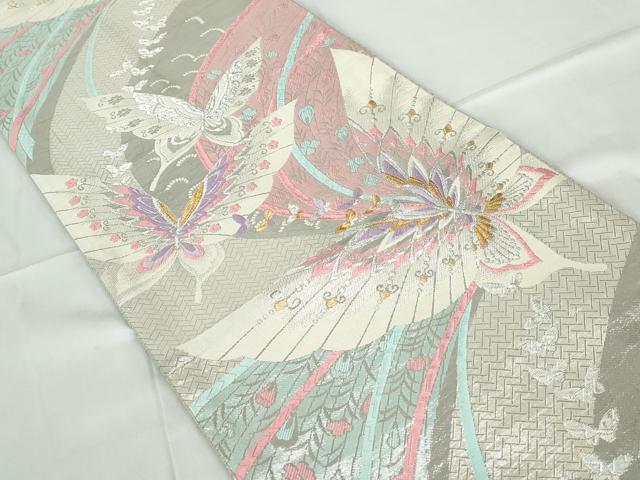 平和屋着物◎佐賀錦 六通柄袋帯 唐織 舞蝶文 金銀糸 正絹 逸品 DABE0526qa