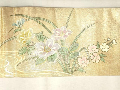 平和屋着物◎九寸名古屋帯 螺鈿 カトレア 金銀彩 引箔 正絹 逸品 未使用 CABF0045vf