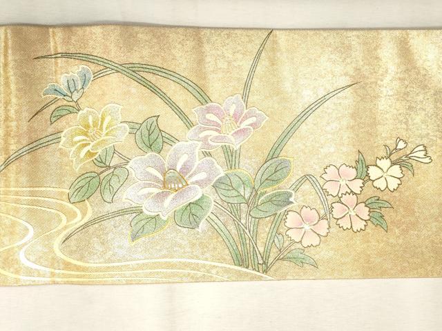 平和屋着物◎九寸名古屋帯 螺鈿 カトレア 金銀彩 引箔 正絹 逸品 未使用 CABF0045vf