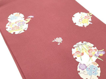 平和屋着物●九寸開き名古屋帯　型染め　雪輪花文　正絹　逸品　CABF0044vf