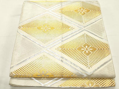 平和屋着物◎全通柄袋帯　菱繋ぎ　金銀糸　正絹　逸品　CABF0059vf