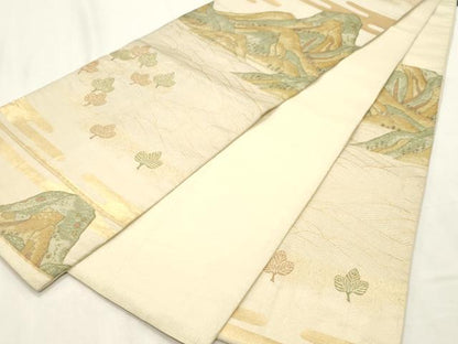 平和屋着物◎六通柄袋帯　遠山風景文　金糸　正絹　逸品　CABF0061vf