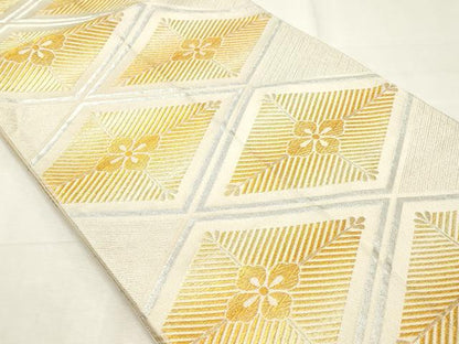 平和屋着物◎全通柄袋帯　菱繋ぎ　金銀糸　正絹　逸品　CABF0059vf