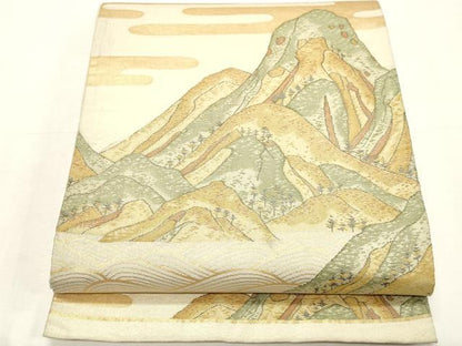 平和屋着物◎六通柄袋帯　遠山風景文　金糸　正絹　逸品　CABF0061vf