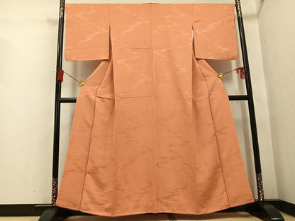 平和屋着物●上質な色無地　草花霞地紋　深支子色　正絹　逸品　AABH4157ph