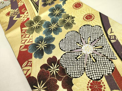平和屋着物●両面　六通柄袋帯　唐織　舞桜　金憩彩　金銀糸　正絹　逸品　未使用　DABE1235op