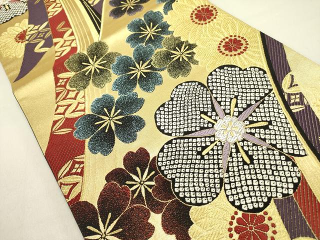 平和屋着物●両面　六通柄袋帯　唐織　舞桜　金憩彩　金銀糸　正絹　逸品　未使用　DABE1235op