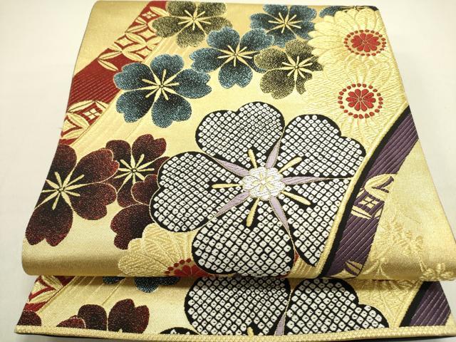 平和屋着物●両面　六通柄袋帯　唐織　舞桜　金憩彩　金銀糸　正絹　逸品　未使用　DABE1235op