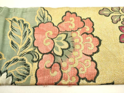 平和屋着物●アンティーク　大正ロマン　九寸名古屋帯　洋花文　金糸　正絹　逸品　DABE1240op