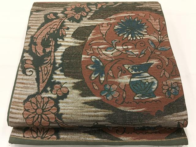 平和屋着物◎六通柄袋帯　花丸文　金糸　正絹　逸品　AABH5411uk